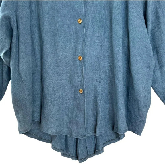 Vintage 80s Louis Simon for La Libellule Blue Linen Button Front Tunic Top - Picture 4 of 8